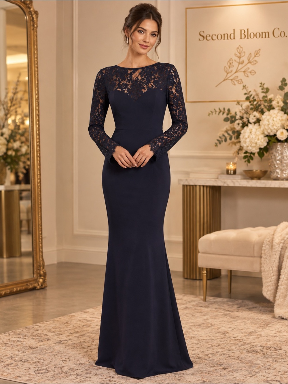 Lulus Navy Lace Long Sleeve Maxi Dress Size S 💛B1G2 FREE💛